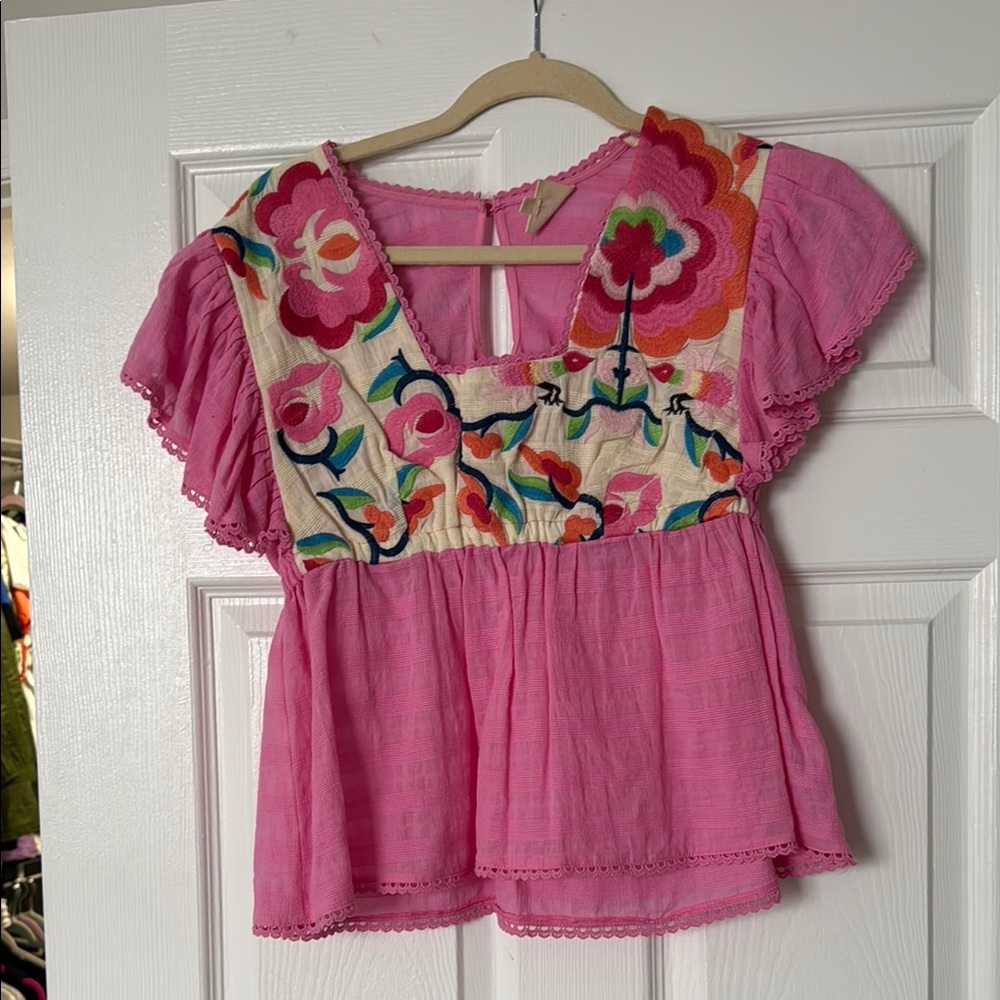Plenty by Tracy Reese Pink Floral Embroidered Blouse